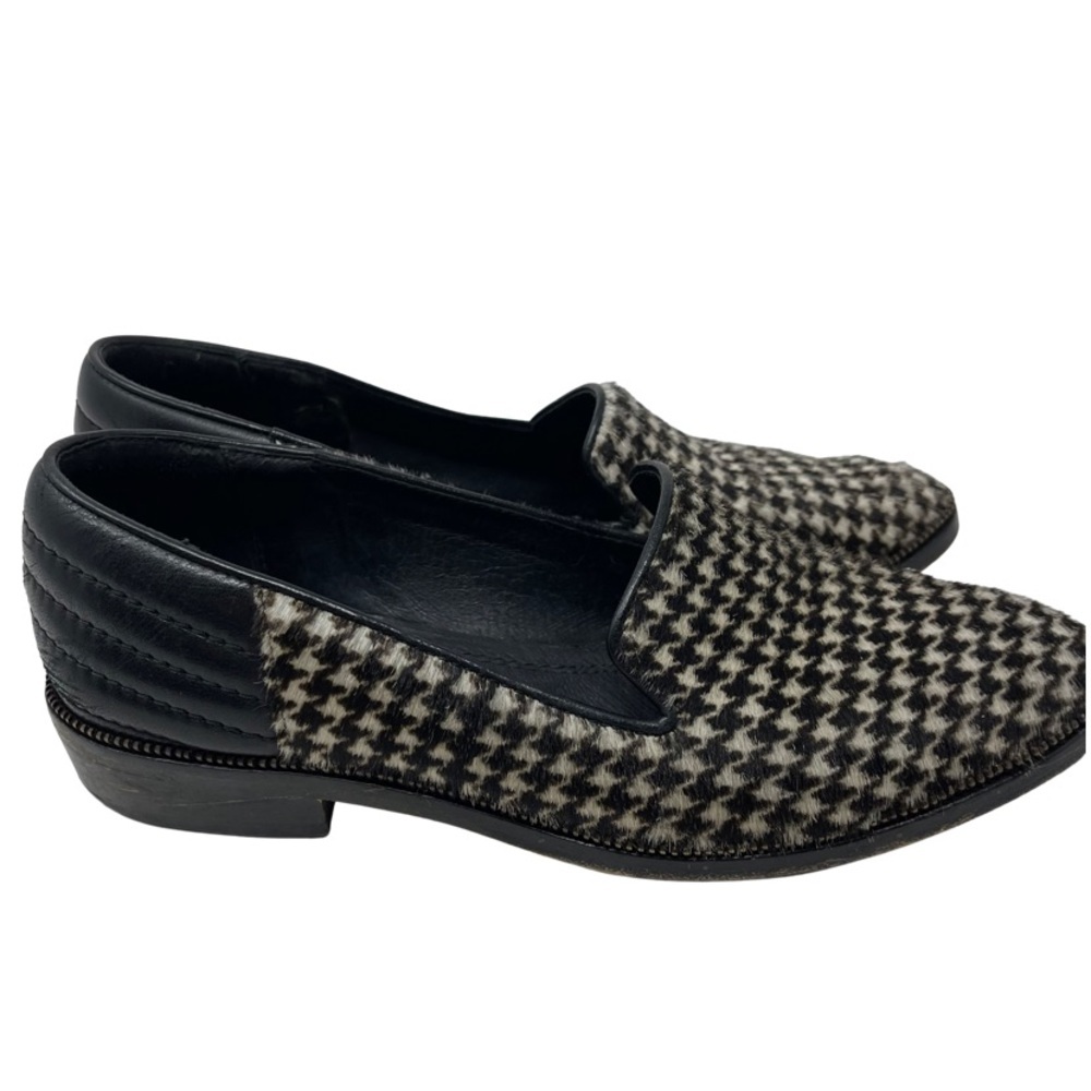 The Kooples houndstooth pony hair black leather loafers sz 37 6